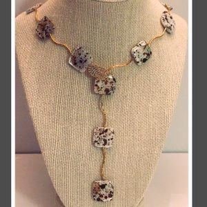 Coconut Shell, Simulated Diamond Station     Y-shape Necklace